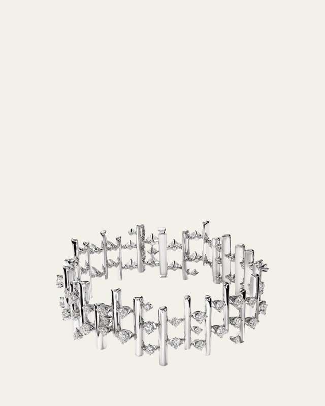 18K White Gold Barre Multi-Row Small Diamond Bracelet